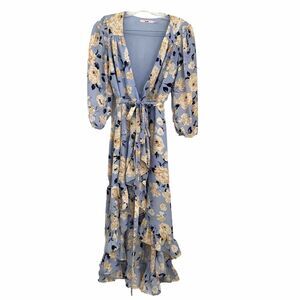 Francescas Mi ami Dress Womens Large Floral Midi Wrap Ruffle Peasant Cottage